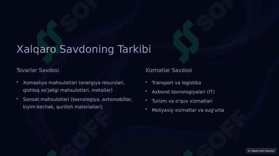 Xalqaro savdoning tarkibi, rivojlanish bosqichlari va mamlakatlar iqtisodiyotiga ta’siri 2