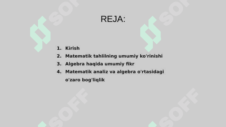 Matimatik analizning algebraning baʼzi masalalariga tadbiqi 2