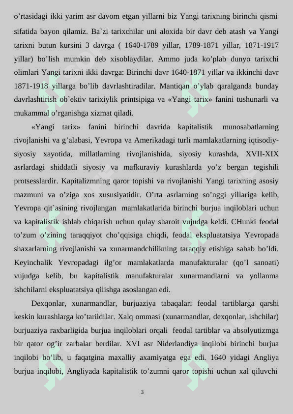 Yangi tarix. XVI-XIX asrlardagi dunyo mamlakatlarining ijtimoiy-iqtisodiy ahvoli va xalqaro munosabatlar. 3