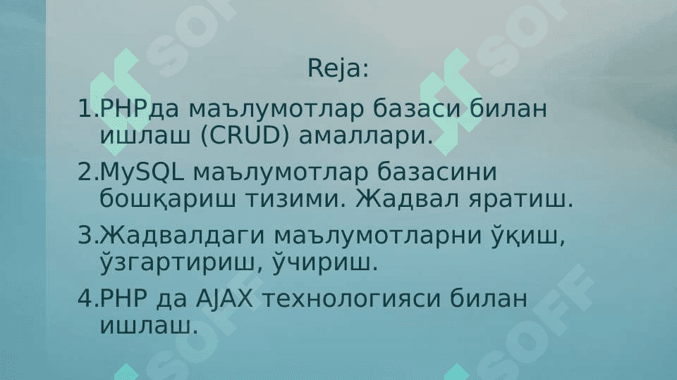 PHPда MySQL маълумотлар базасини бошқариш тизими билан ишлаш. 2