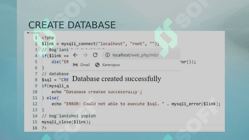PHPда MySQL маълумотлар базасини бошқариш тизими билан ишлаш. 8