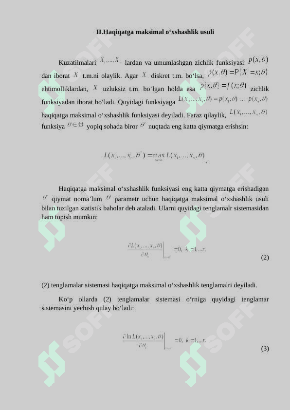 Noma’lum parametrlarni baholash usullari (momentlar va eng katta о‘xshashlik usullari) 4