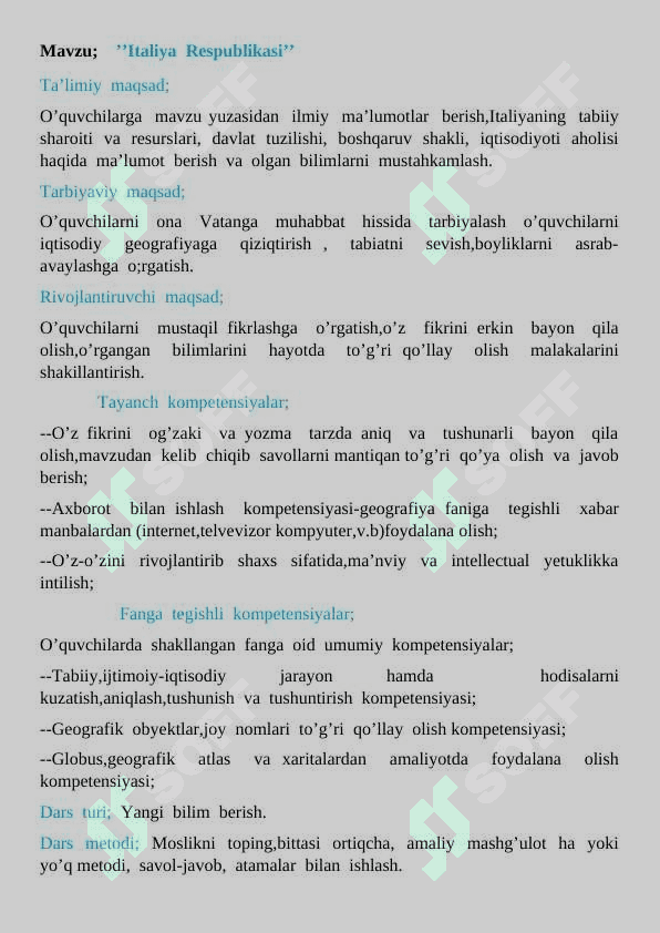 10-sinf geografiya Italiya Respublikasi dars ishlanma 2