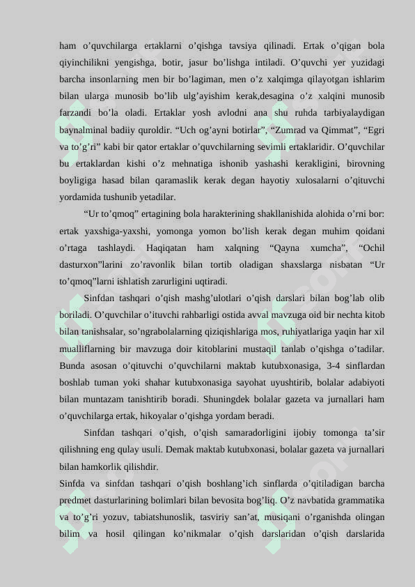 Sinfdan tashqari oʻqish metodikasi 6