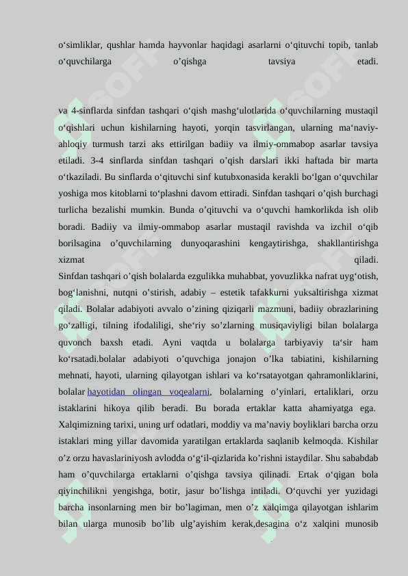 Sinfdan tashqari oʻqish metodikasi 8