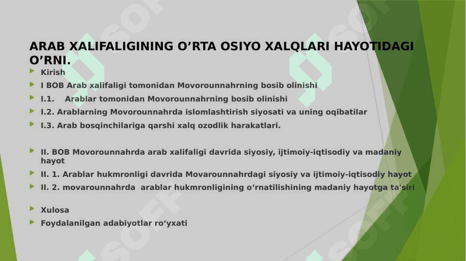Arab xalifaligining O'rta Osiyo xalqlari hayotidagi o'rni 2
