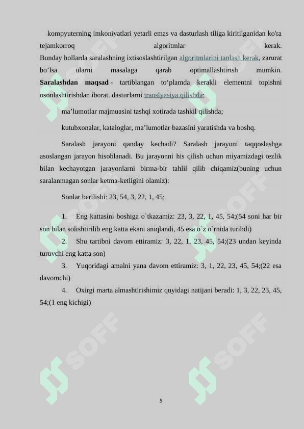 Saralash va izlash algoritmlari, tillari 5