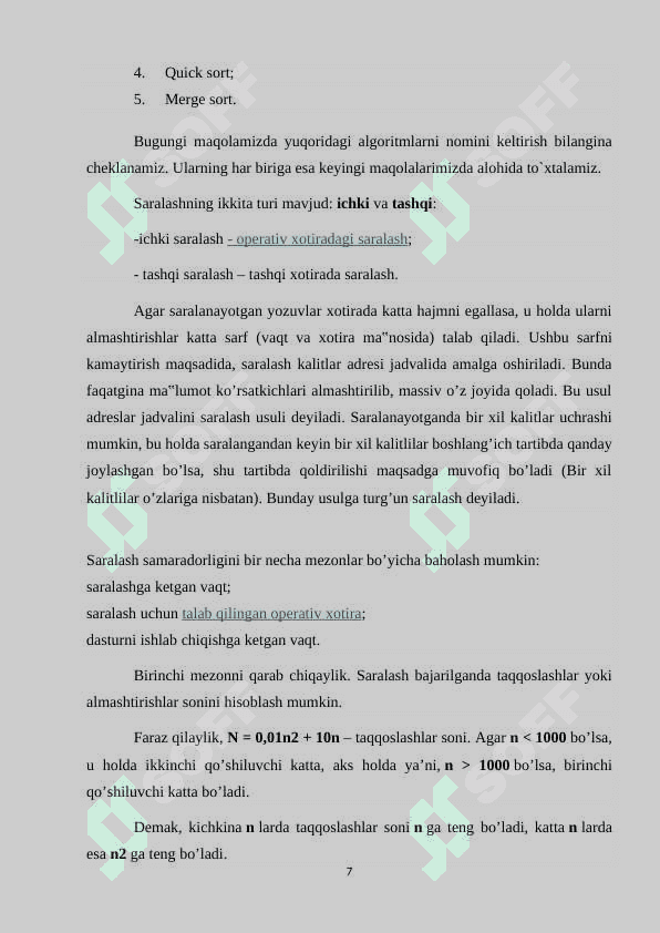 Saralash va izlash algoritmlari, tillari 7