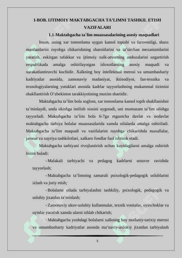 Maktabgacha ta'lim  uzluksiz ta'limning alohida turi sifatida 5
