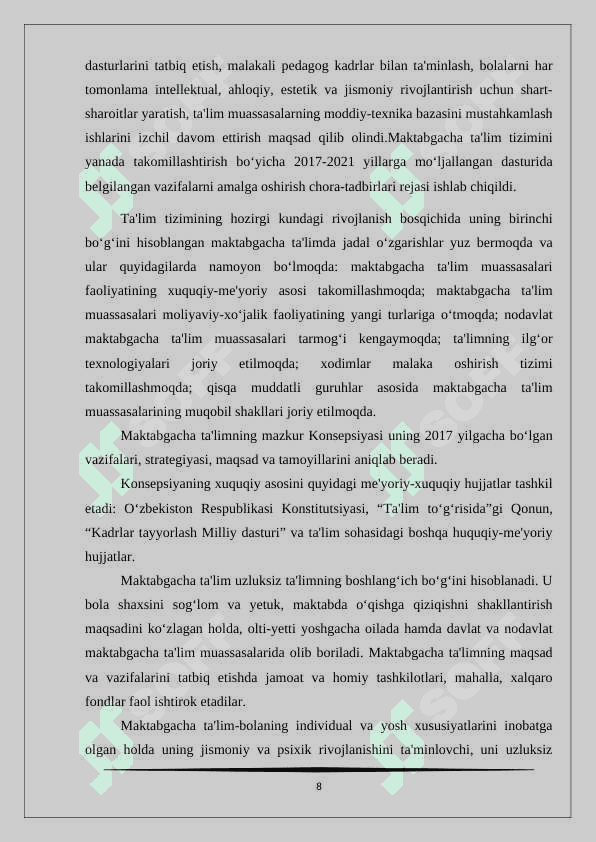 Maktabgacha ta'lim  uzluksiz ta'limning alohida turi sifatida 8