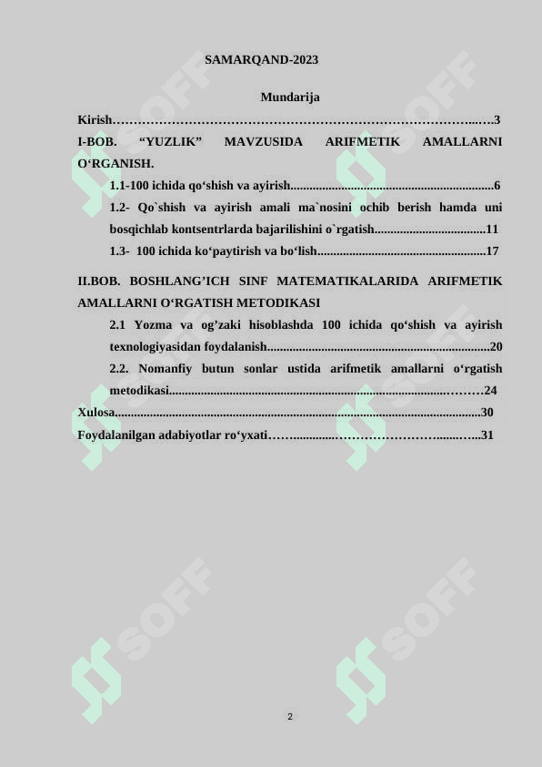 “Yuzlik” mavzusida o’quvchilarga algebra elementlarini o’ganish  metodikasi 2