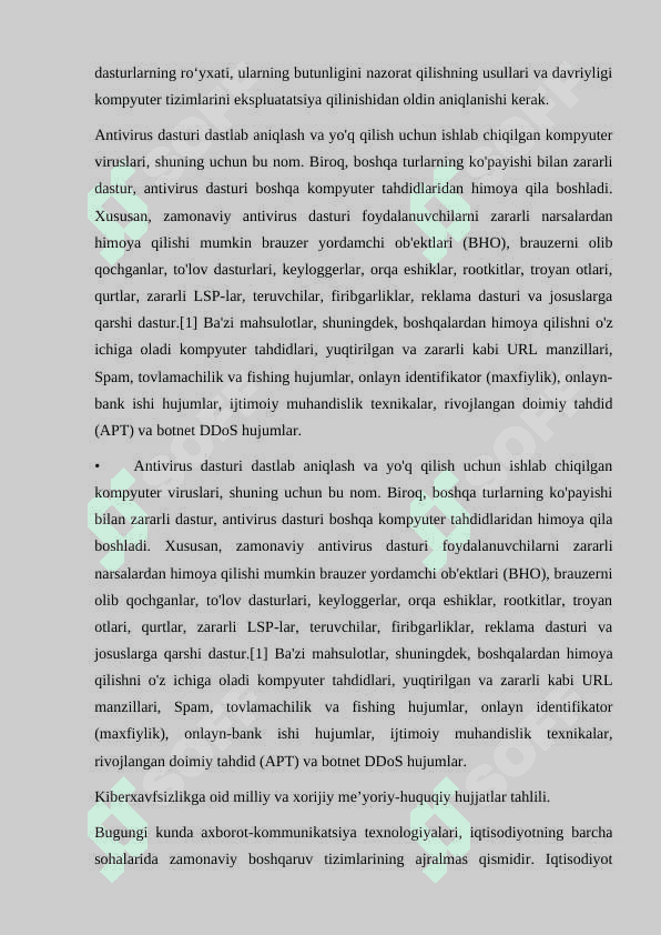 AXBOROTNI FOYDALANUVCHILIGINI TA'MINLASHDA ANTIVIRUS,IDS, IPS, TE VOSITALARINING O'RNI. 5