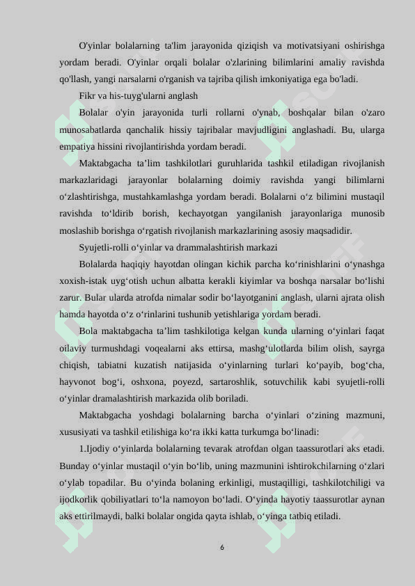 Maktabgacha ta’lim tashkilotlaridagi rivojlantiruvchi 2syujetli-rolli o’yinlar va drammalashtirish markazi faoliyati 6