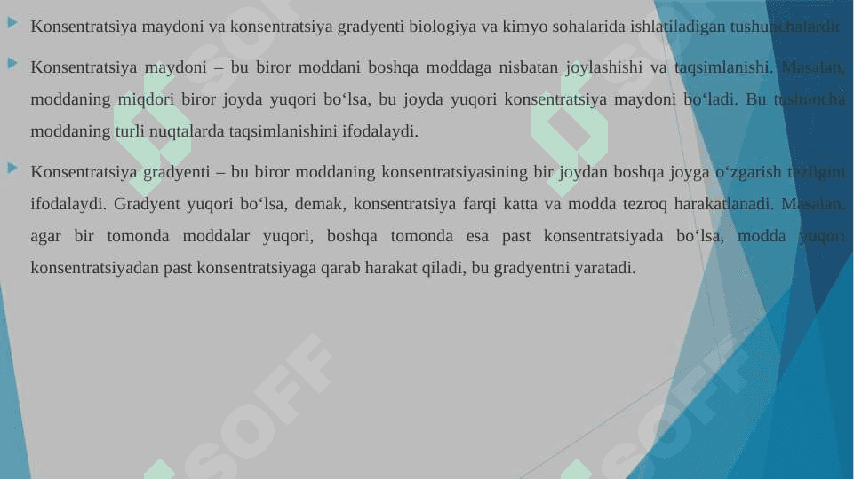 Konsentratsiya maydoni konsentratsiya gradyenti 3