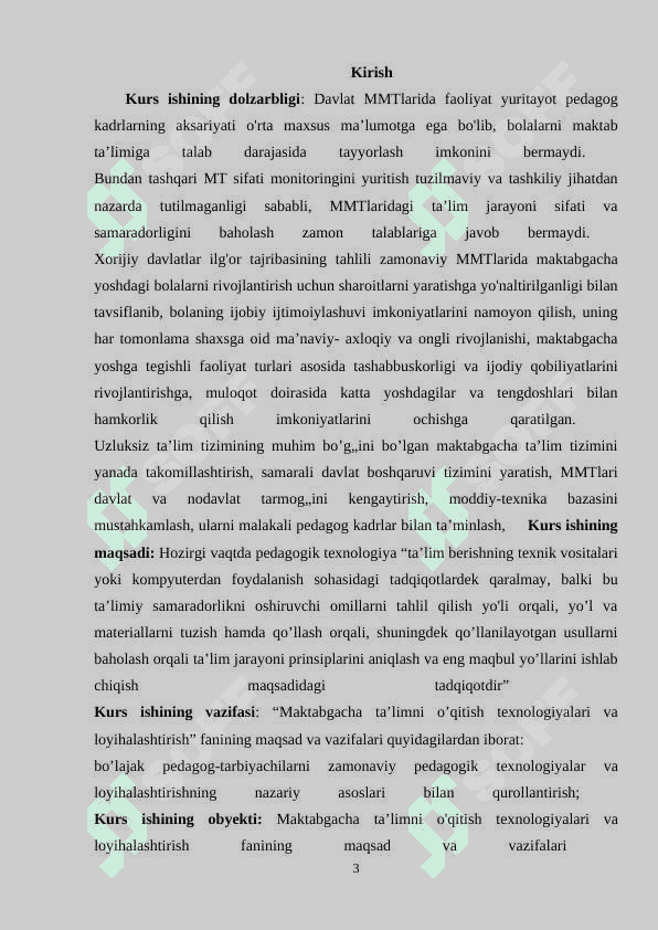 Mavzu: Maktabgacha ta’limni loyihalashtirish fanining predmeti, maqsadi va vazifalari 3