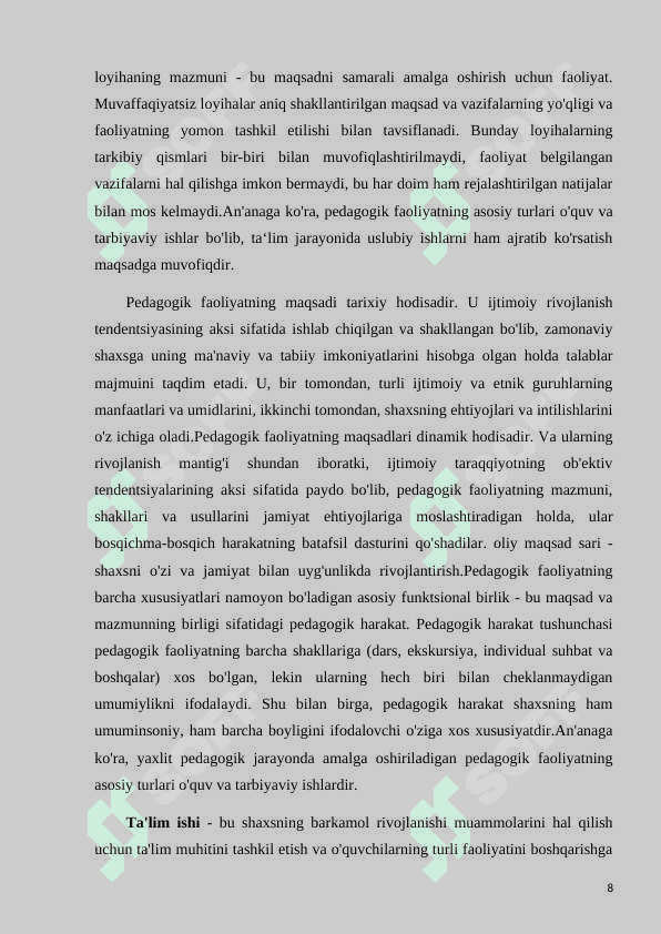 Maktabgacha taʼlim tashkilotlaridagi pedagogik faoliyatlarni loihalashtirish 8