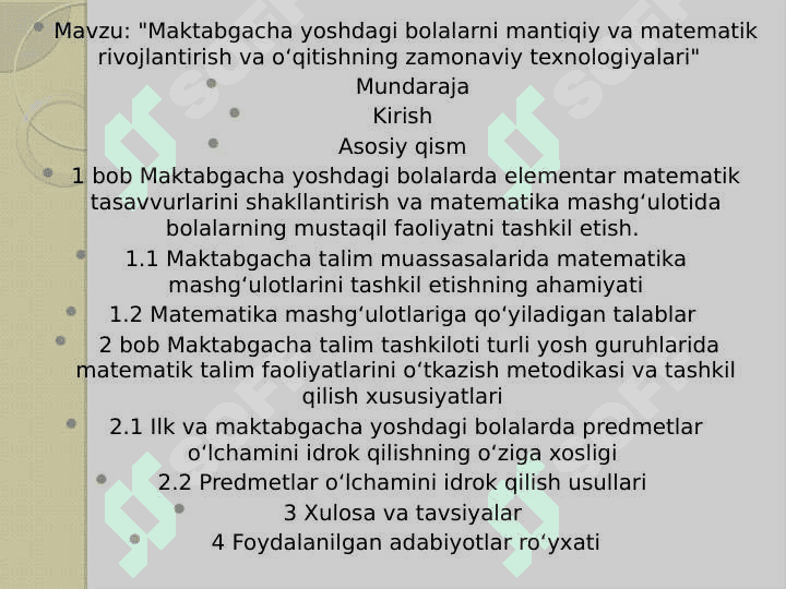 Maktabgacha yoshdagi bolalarni mantiqiy va matematik rivojlantirish va o‘qitishning zamonaviy texnologiyalari 2