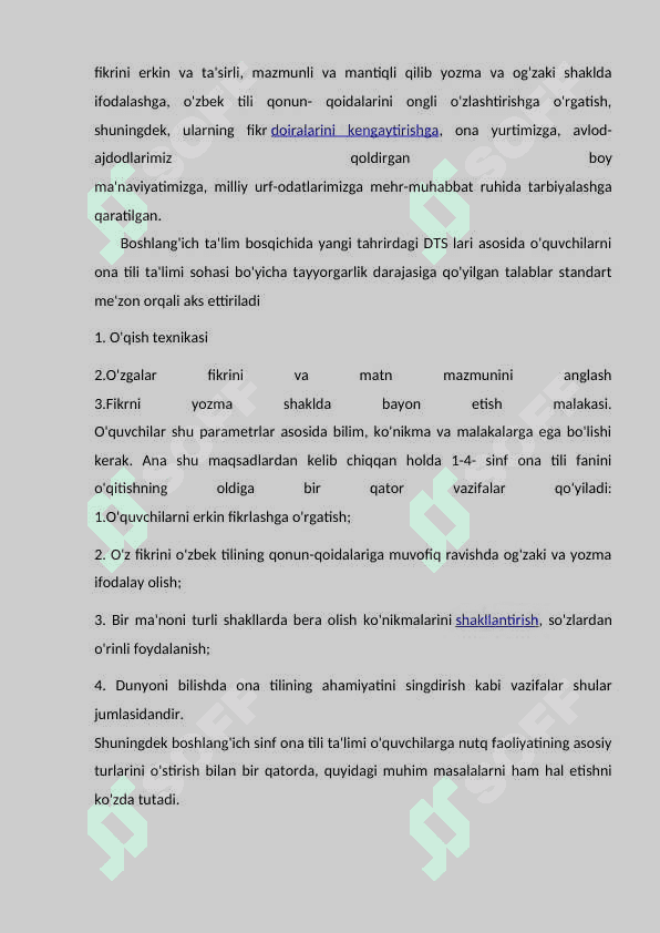 Boshlang’ich sinflarda ona tili darslariga qo’yiladigan talablar 7