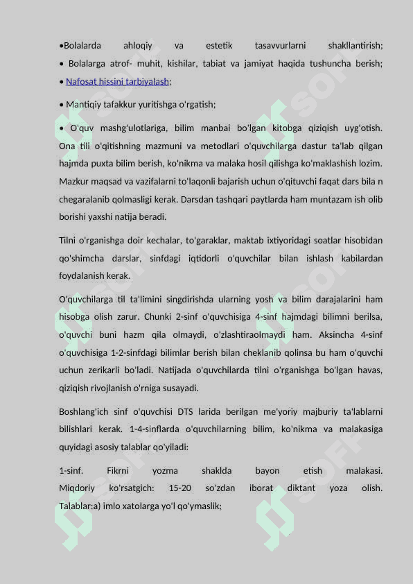 Boshlang’ich sinflarda ona tili darslariga qo’yiladigan talablar 8