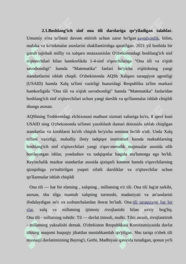 Boshlang’ich sinflarda ona tili darslariga qo’yiladigan talablar 8
