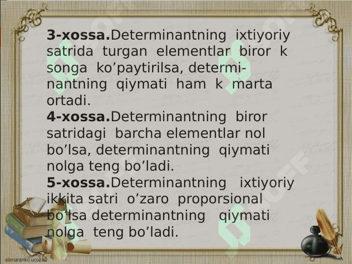 YUQORI TARTIBLI  DETERMINANTLARNI  HISOBLASH USULLARI VA XOSSALARI 8