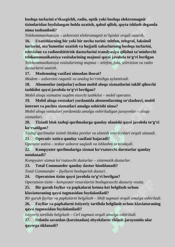 Argos test 2024 Axborot texnologiyalari, mantiq, milliy qonunchilik 2