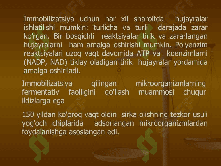 Fementlarni immobilizatsiya qilish.
Immobillangan fermentlarni tibbiyot va texnologiyada qo'llash usullari. 6