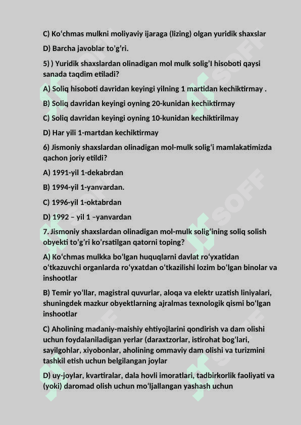 MOL MULK SOLIG’I BO’YICHA TEST 2