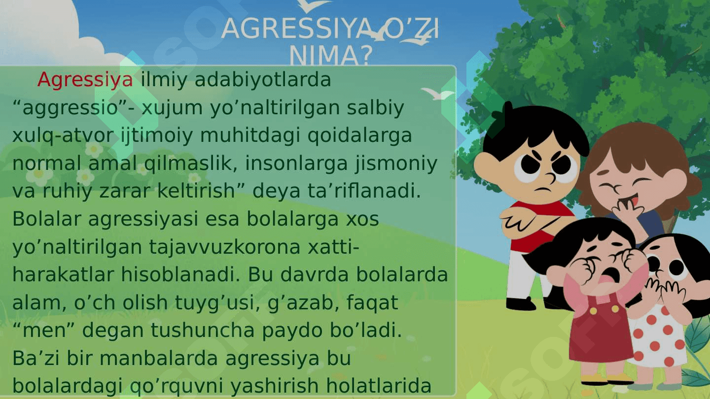 Agressivlik haqida. Agressiv bolalar bilan ishlash jarayoni. 2