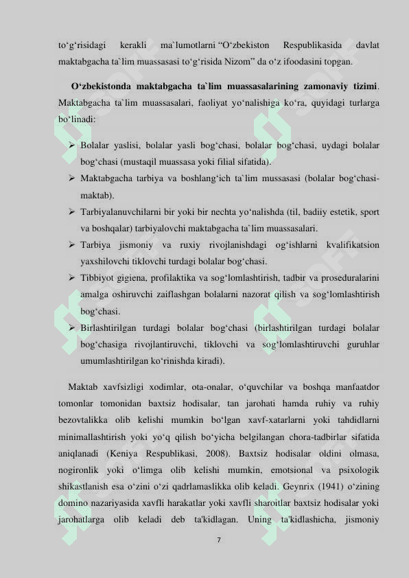 MAKTABGACHA TA’LIM MUASSASALARIDA BOLALAR HAYOTI VA XAVFSIZLIGINI MUXOFAZA QILISH. 8