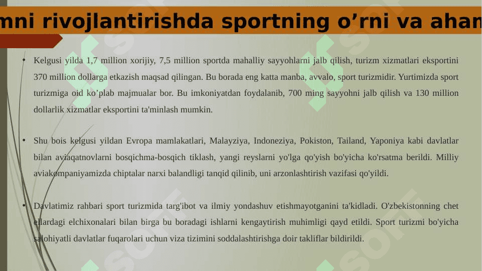 TURIZM SOHASINI RIVOJLANISHIDA SPORTNING O'RNI 2