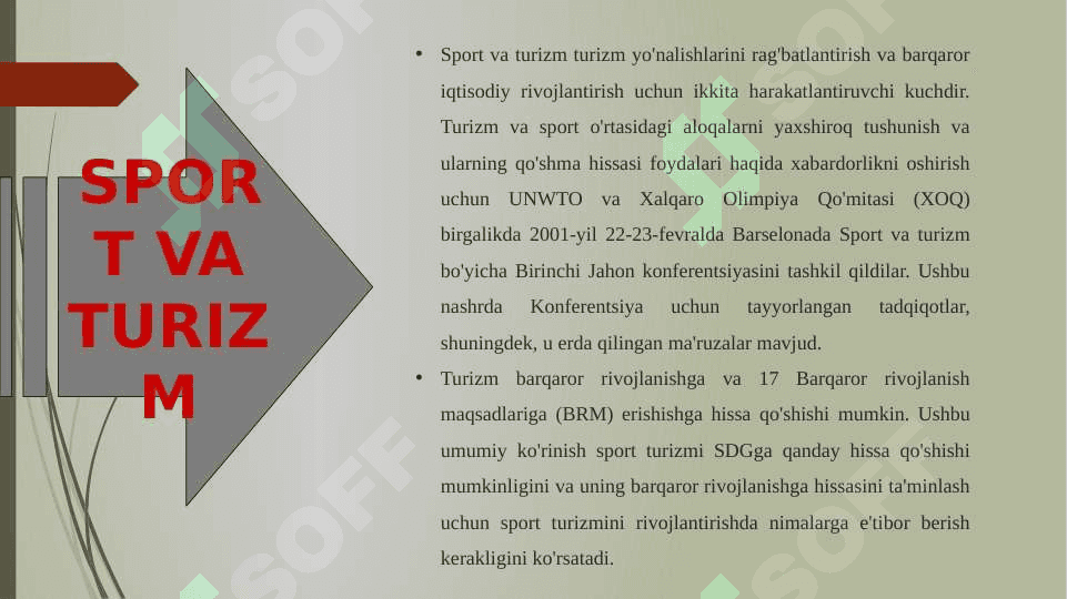 TURIZM SOHASINI RIVOJLANISHIDA SPORTNING O'RNI 5
