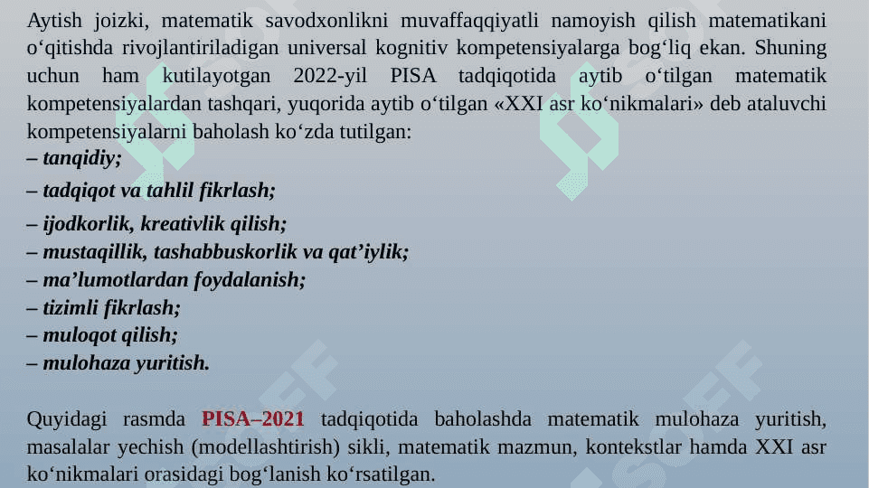 Pisa topshiriqlarini baholash kontekstlari va Xxi-asr ko`nikmalari 6