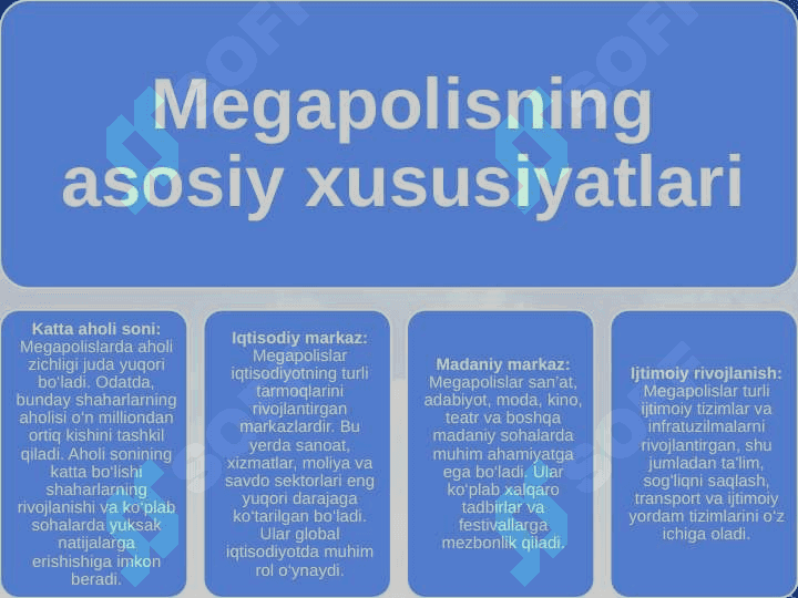 Megapolis shaharlarning tarifi va o'ziga xos xususiyatlari 4