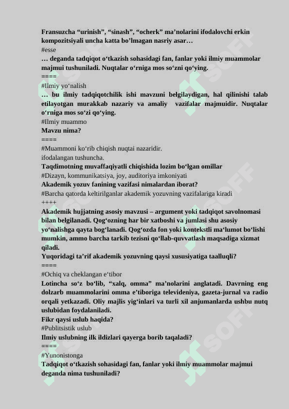Akademik yozuv fanidan yakuniy nazorat test  javoblari 3