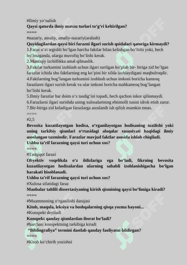 Akademik yozuv fanidan yakuniy nazorat test  javoblari 4