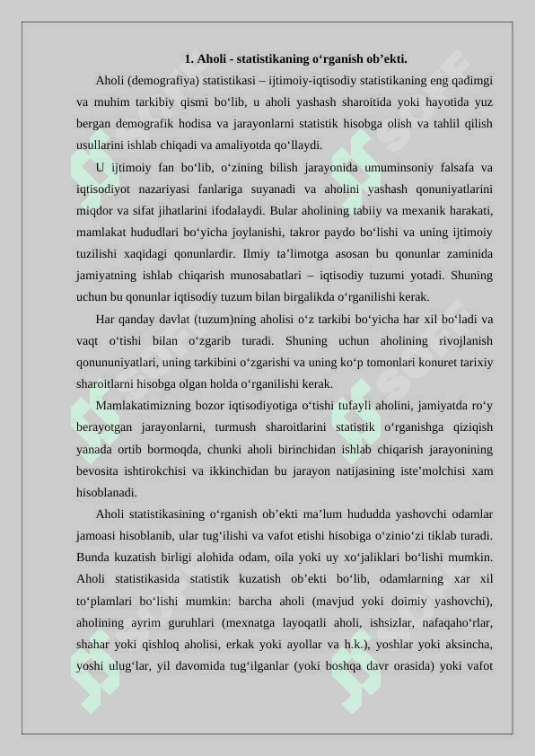 Aholi soni va tarkibi statistikasi.. 2