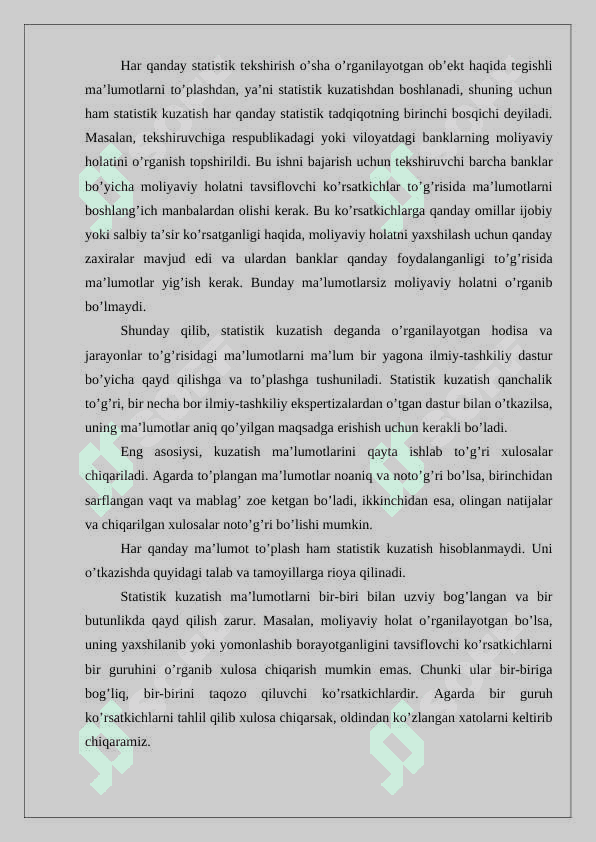 Statistik kuzatish to'g'risida umumiy tushuncha. 2