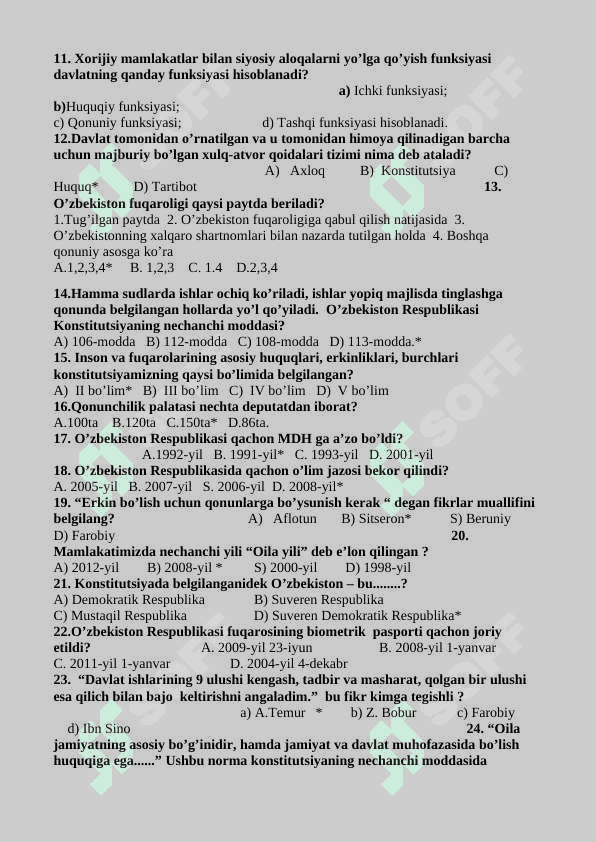 11-sinf huquq test 2-variantda javoblari bilan 2