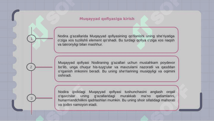 Nodira g'azallarida muqayyad qofiya 3