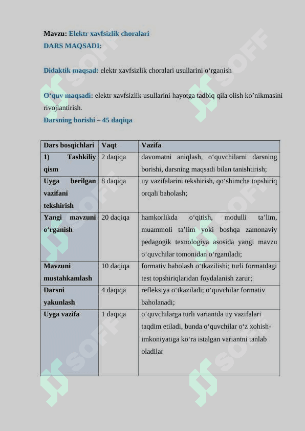 6-sinf tabiiy fan Elektr xavfsizlik choralari dars ishlanma 2