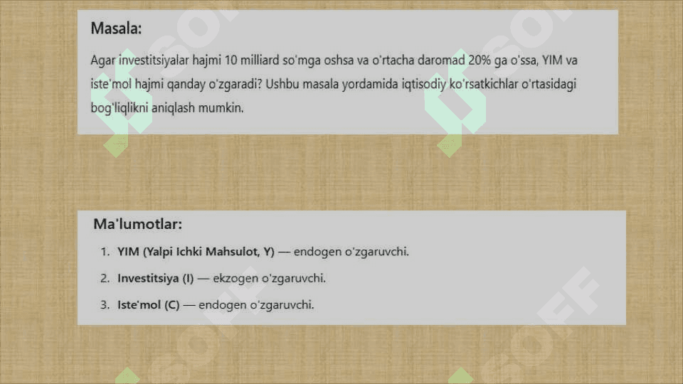 Tenglamalar tizimi ko'rinishidagi ekonometrik model 5