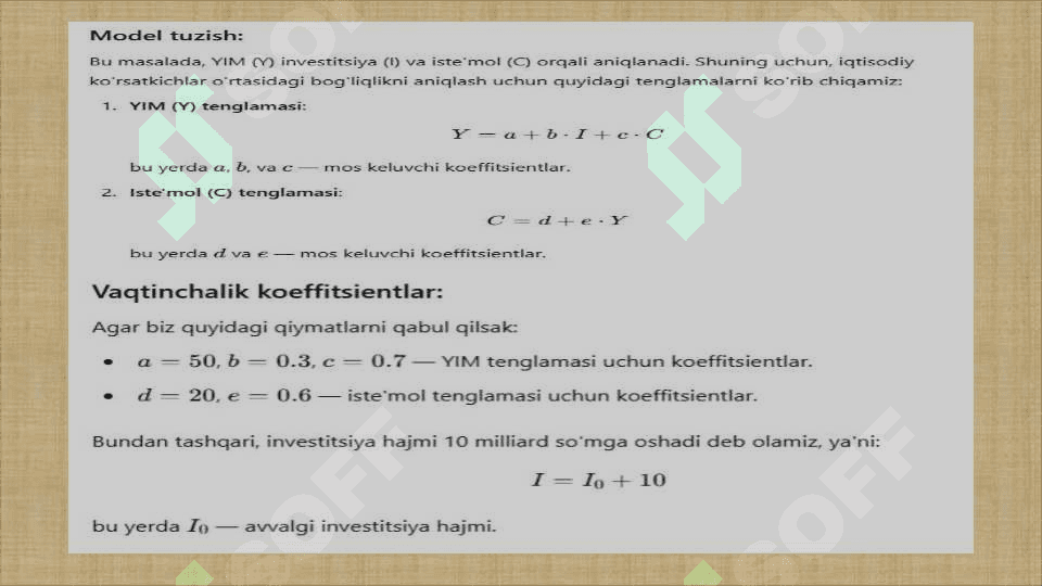 Tenglamalar tizimi ko'rinishidagi ekonometrik model 6