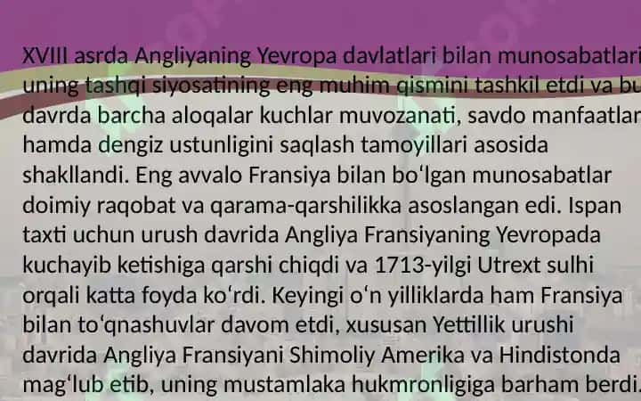 XVIII asrda Angliyaning tashqi siyosati 8