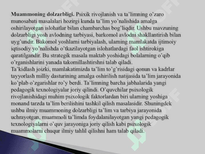 PSIXIK TARAQQIYOT VA     TA’LIMNING O’ZARO MUNOSABATLARI 4