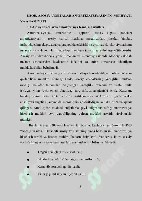 Asosiy vositalarga amortizatsiya qilish usullari 5