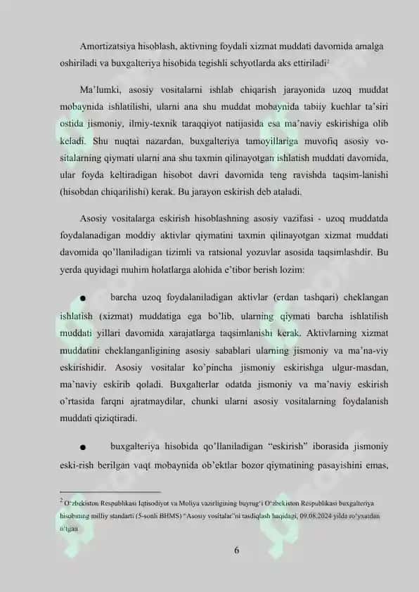 Asosiy vositalarga amortizatsiya qilish usullari 6