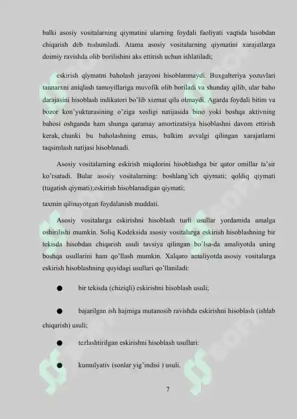 Asosiy vositalarga amortizatsiya qilish usullari 7