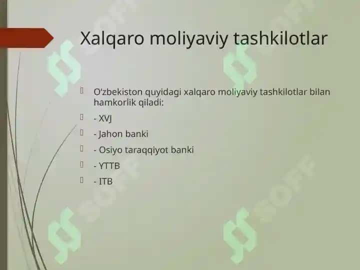 O‘zbekistonning xalqaro moliyaviy tuzilmalar bilan hamkorligi 3