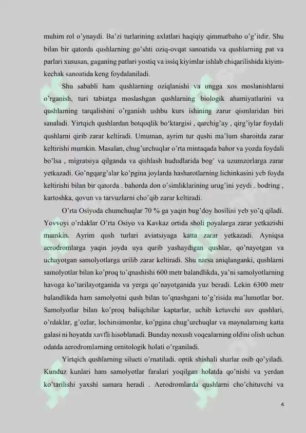 Qushlar oziqlanishi va unga xos moslanishlar 4